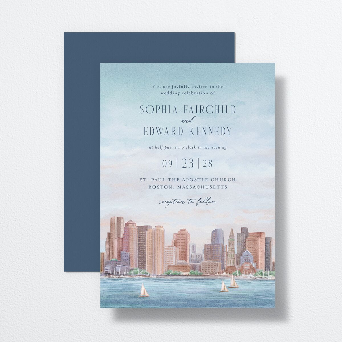 Boston Skyline Wedding Invitations Midnight Navy Signature No