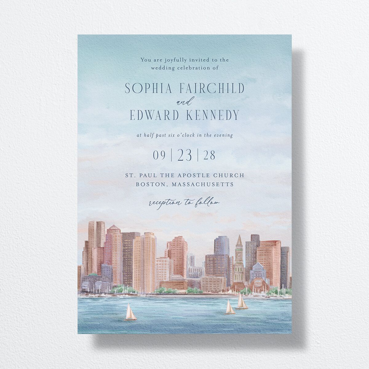 Boston Skyline Wedding Invitations Midnight Navy Signature No