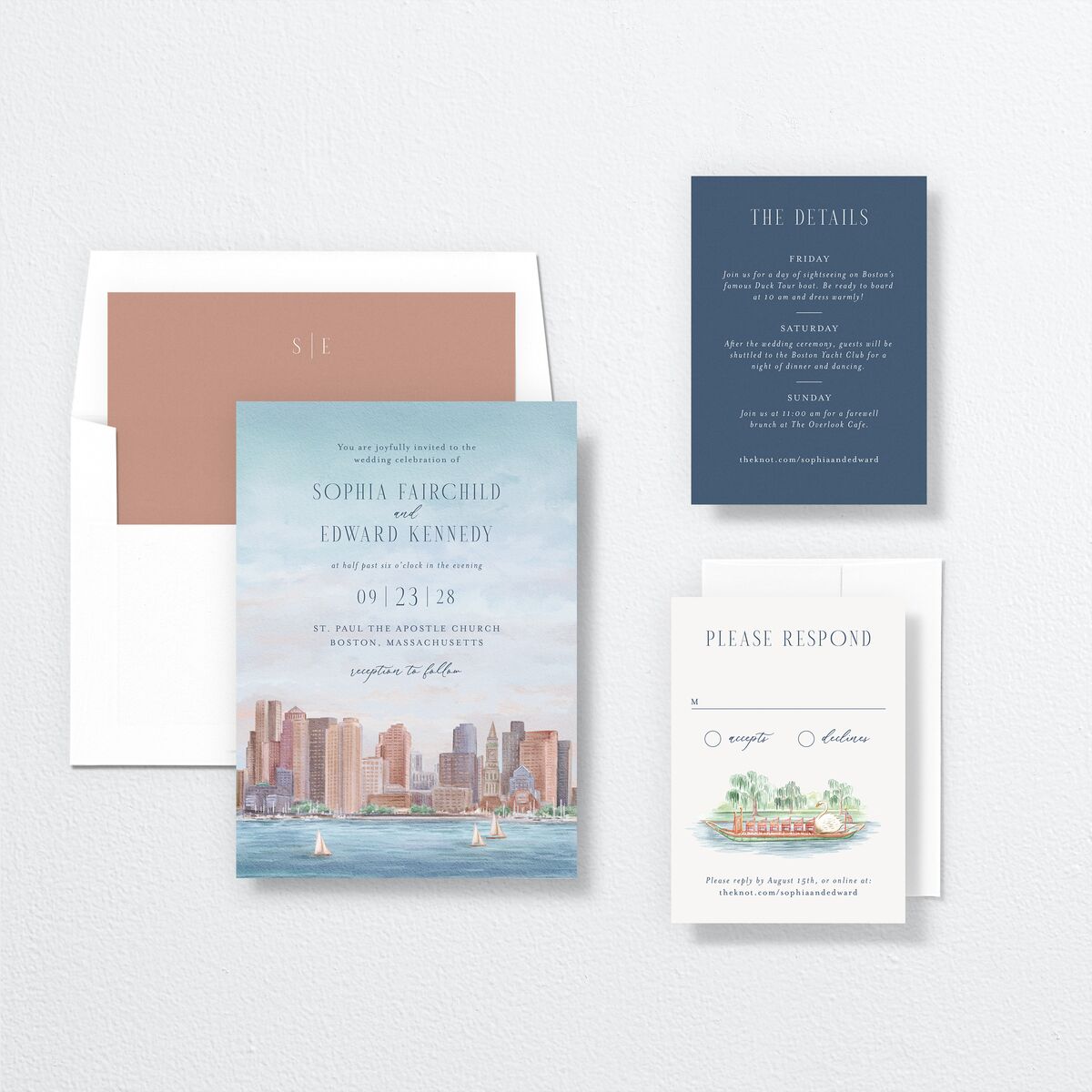 Boston Skyline Wedding Invitations Midnight Navy Signature No