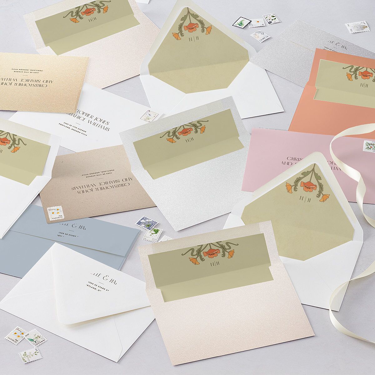 Vintage Nouveau Floral Standard Envelope Liners Pear Standard