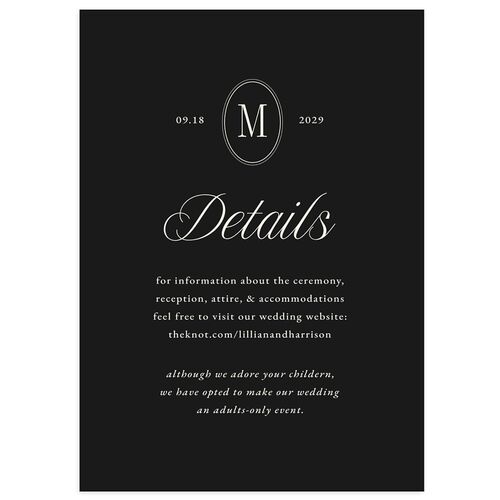 Elegant Oval Monogram Wedding Event Detail Cards Charcoal Signature Standard