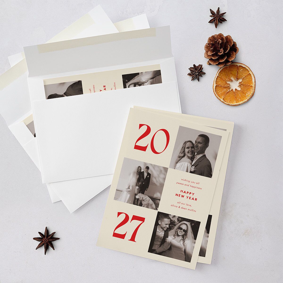 Bold Year Photo Series Holiday Cards Candy Pink Signature Blank Standard