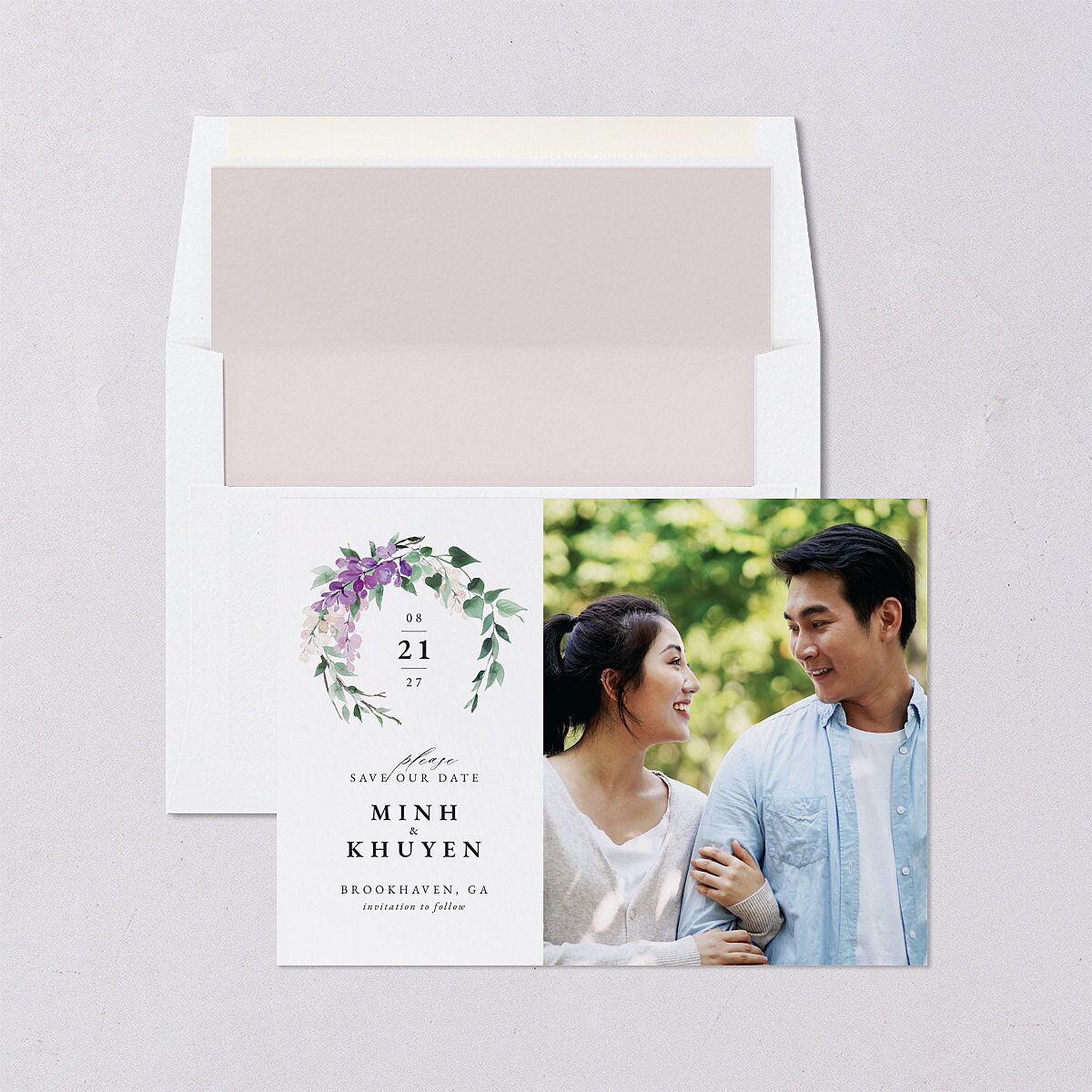 Romantic Wisteria Save The Date Cards Purple Petal Signature smooth Blank No Standard