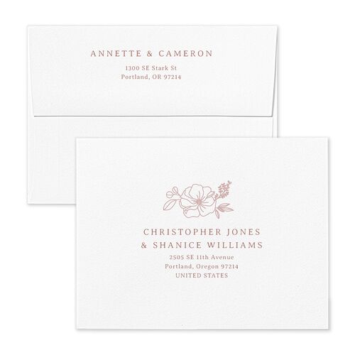 Floral Border Thank You Card Envelopes White Desert Rose Both Recipient and Return Addresses Signature Standard