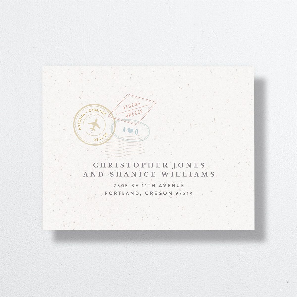 Timeless Passport All-in-One Wedding Invitations Shell Pink Signature Light Both Recipient and Return Addresses No