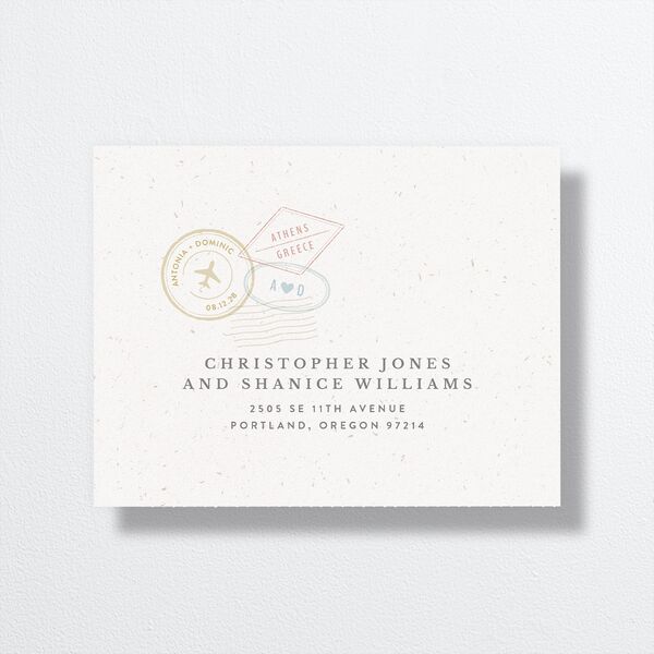 Timeless Passport All-in-One Wedding Invitations Shell Pink Signature Light Both Recipient and Return Addresses No