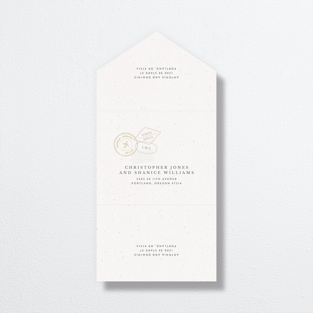 Timeless Passport All-in-One Wedding Invitations Shell Pink Signature Light Both Recipient and Return Addresses No