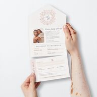 Timeless Passport All-in-One Wedding Invitations Shell Pink Signature Light Both Recipient and Return Addresses No