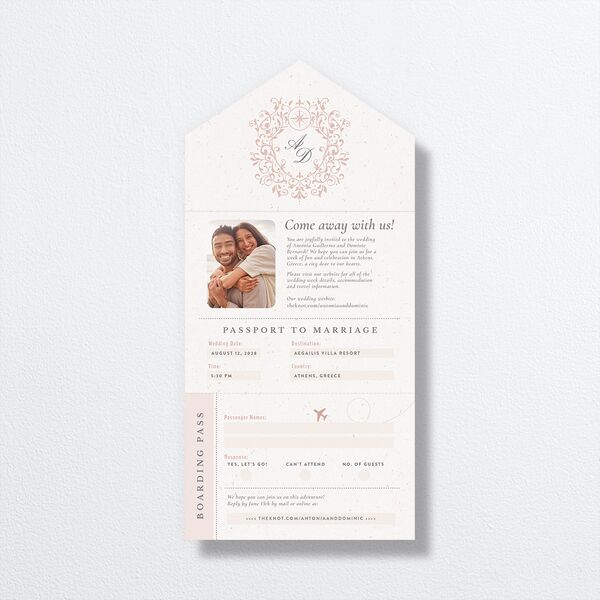 Timeless Passport All-in-One Wedding Invitations Shell Pink Signature Light Both Recipient and Return Addresses No