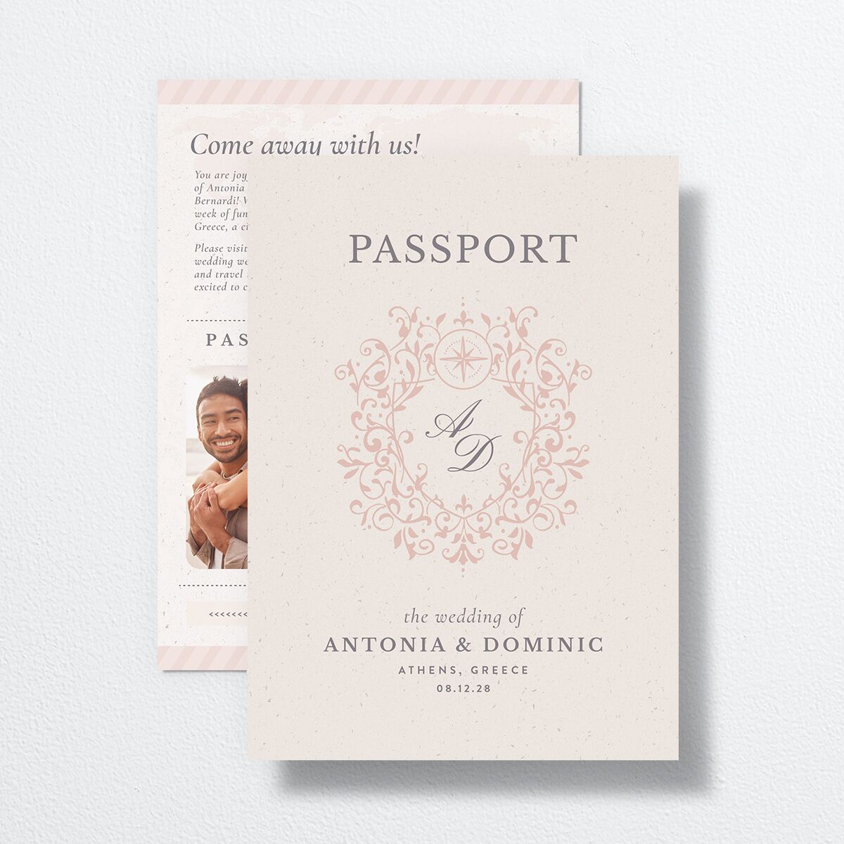 Timeless Passport Wedding Invitations Shell Pink Signature No