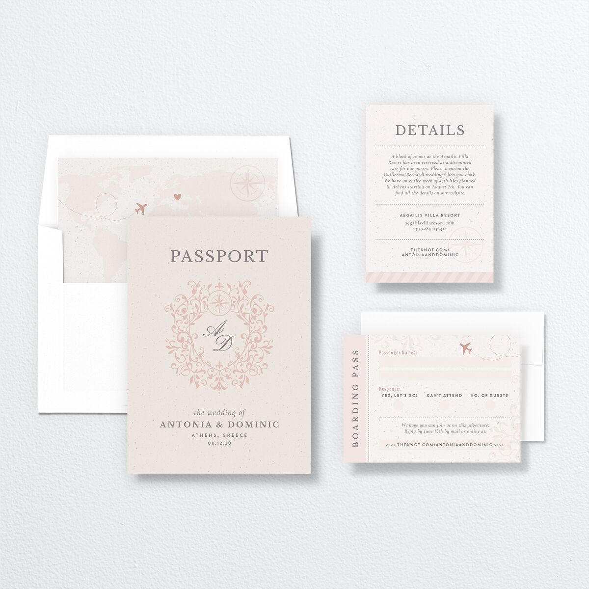 Timeless Passport Wedding Invitations Shell Pink Signature No