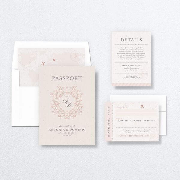 Timeless Passport Wedding Invitations Shell Pink Signature No