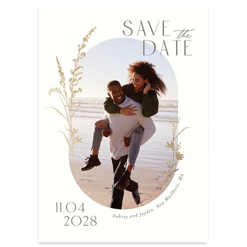 Minimal Wildflower Save the Date Cards Gold Off-White Signature smooth Blank No