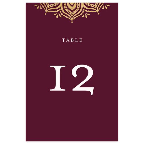 Indian Gilded Adornment Table Numbers Gold Burgundy Signature