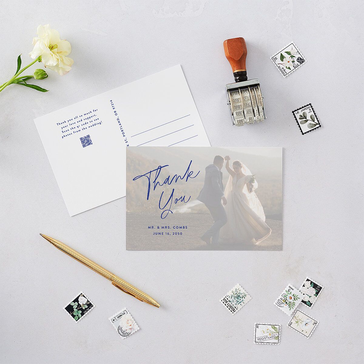 Vellum Illusion Photo Thank You Postcards Sapphire