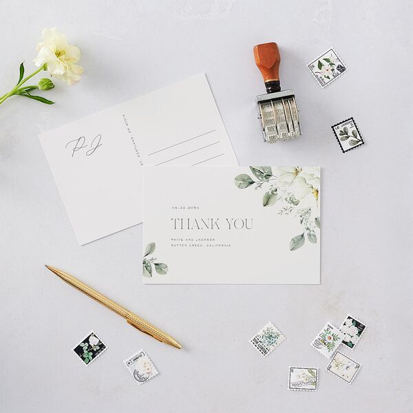 Elegant Pastel Floral Thank You Postcards Pure White