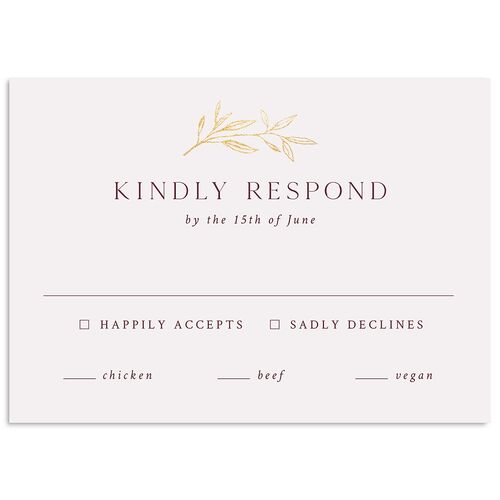 Botanical Accent Foil Wedding Response Cards Merlot Gold Signature Standard
