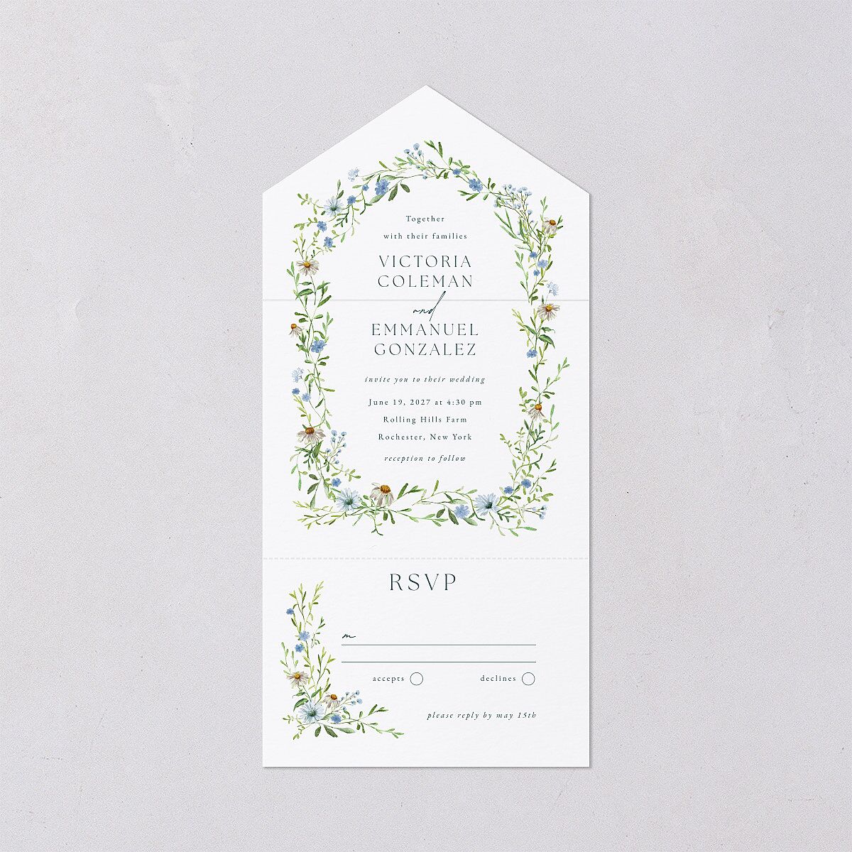 Wildflower Border All-in-One Wedding Invitations Stream Signature Light Both Recipient and Return Addresses No