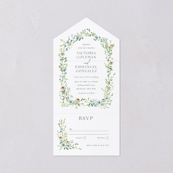 Wildflower Border All-in-One Wedding Invitations Stream Signature Light Both Recipient and Return Addresses No