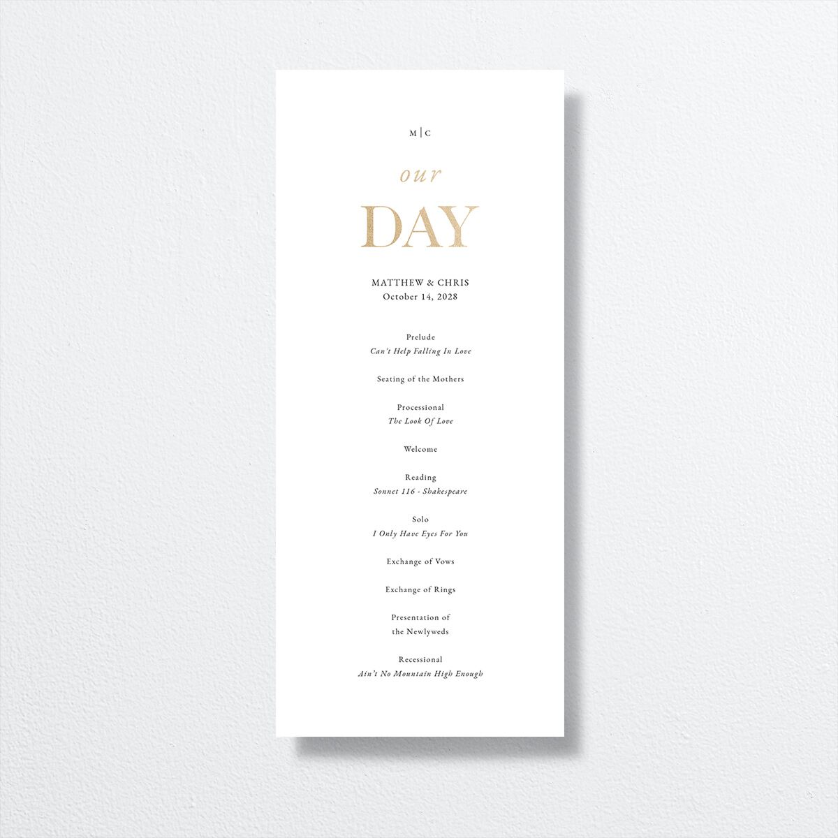 Classically Stated Wedding Programs Pure White Gold Signature