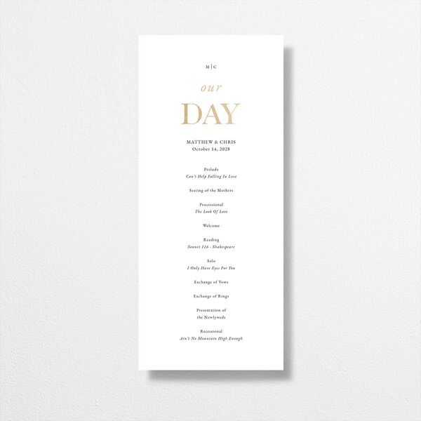 Classically Stated Wedding Programs Pure White Gold Signature