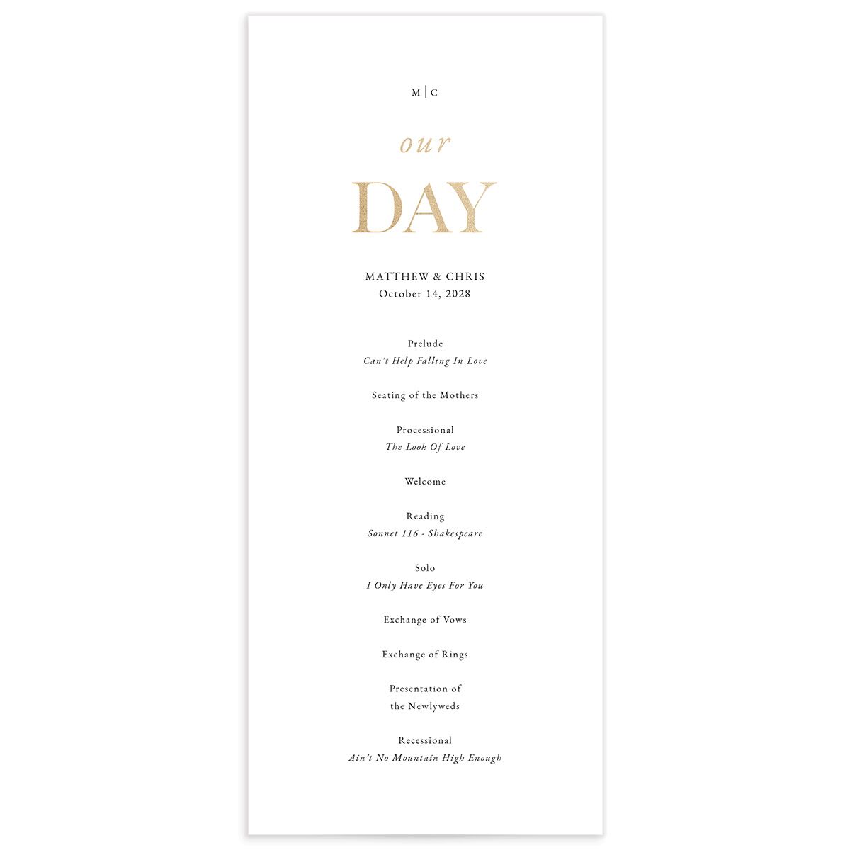 Classically Stated Wedding Programs