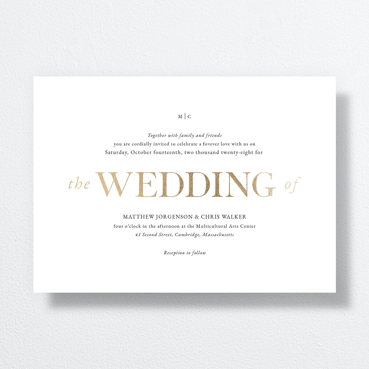 Classically Stated Wedding Invitations Pure White Gold No Signature
