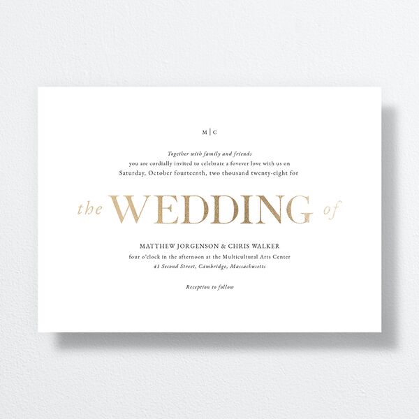 Classically Stated Wedding Invitations Pure White Gold No Signature