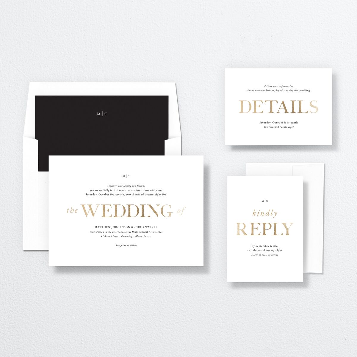 Classically Stated Wedding Invitations Pure White Gold No Signature