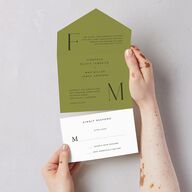 Modern Initials All-in-One Wedding Invitations Olive Signature Light Both Recipient and Return Addresses No