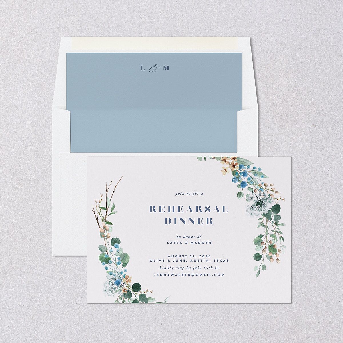 Rustic Greenery Rehearsal Dinner Invitations Cornflower Signature Blank