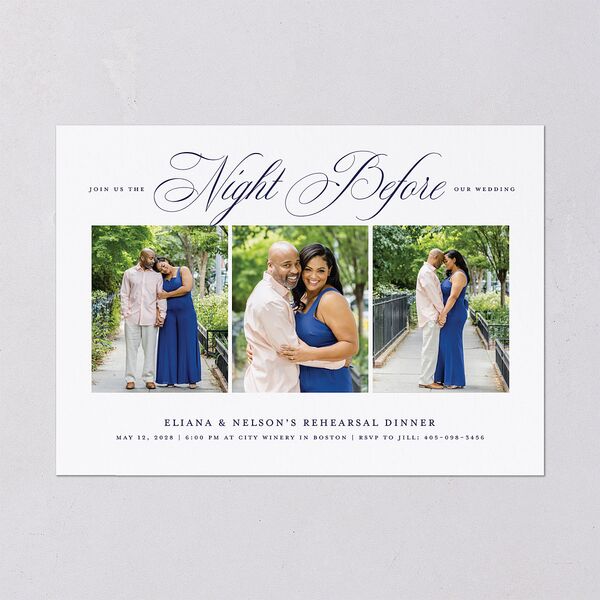 Classic Photo Rehearsal Dinner Invitations Navy Signature Blank Standard