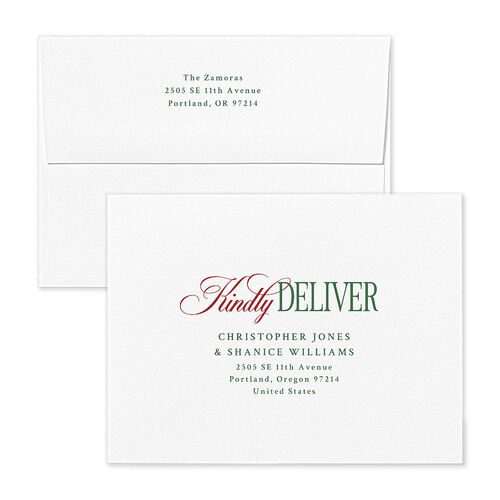 Married Christmas Calligraphy Thank You Card Envelopes White Hunter Green Both Recipient and Return Addresses Signature Standard