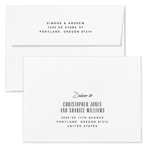 Ornate Elegance Wedding Invitation Envelopes White Champagne Both Recipient and Return Addresses Standard Signature