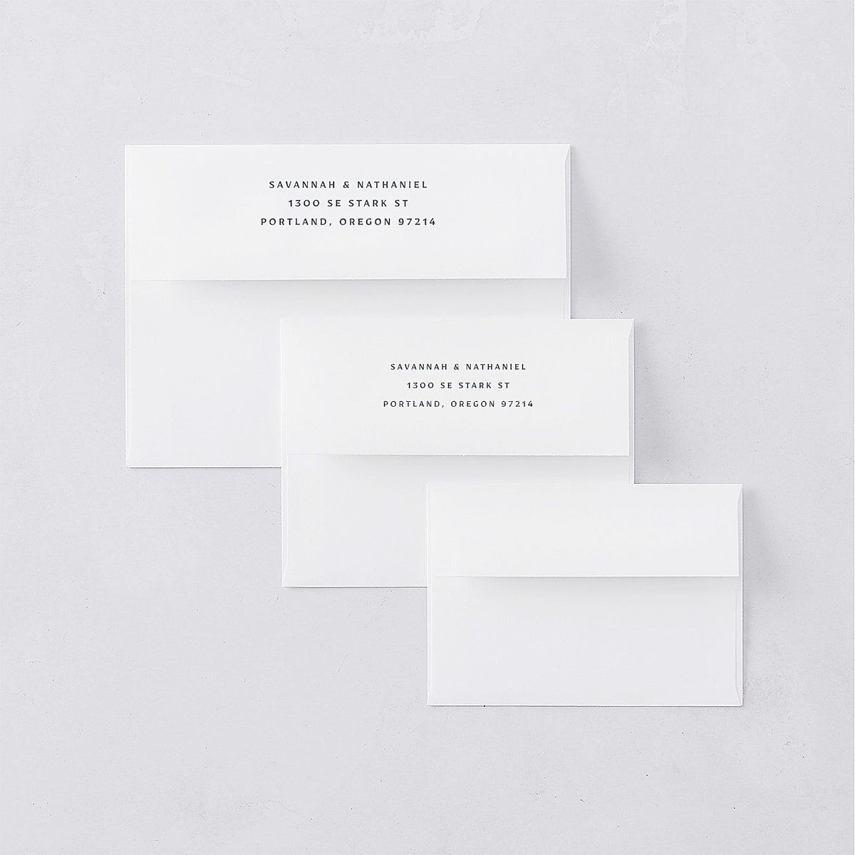 Vintage Island Save the Date Petite Card Envelopes White Rose Gold Both Recipient and Return Addresses Signature Standard