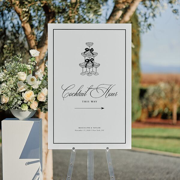Classic Champagne with Bows Standard Direction Sign Large Pure White Standard Indoor Foam Core L Direction