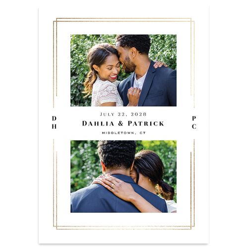 Framed Photo Save the Date Cards Gold Pure White Signature smooth Blank No