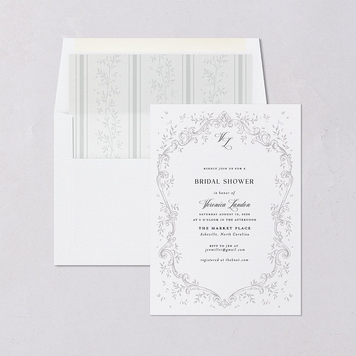 Formal Opulent Frame Bridal Shower Invitations Pure White Signature Blank Standard