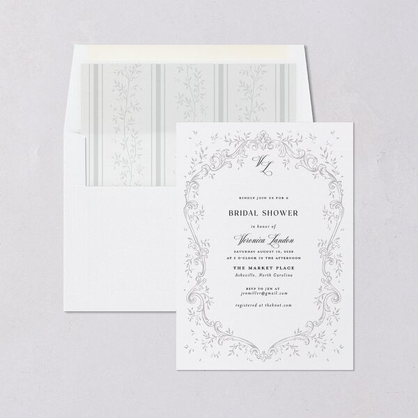 Formal Opulent Frame Bridal Shower Invitations Pure White Signature Blank Standard