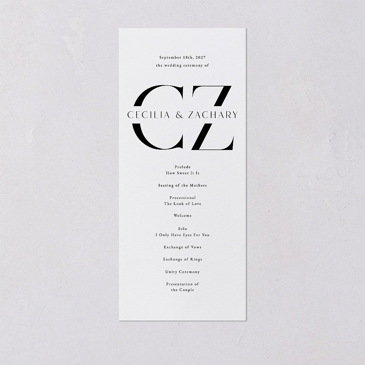 Simple Modern Monogram Wedding Programs Pure White Signature