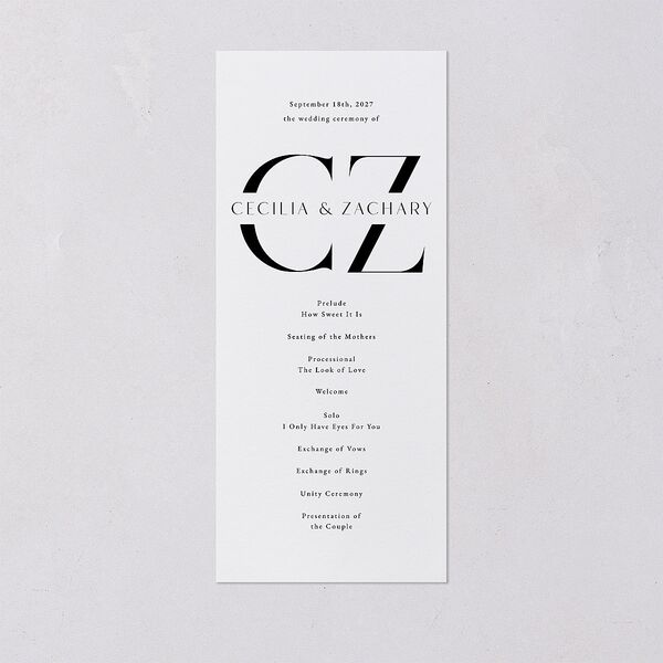 Simple Modern Monogram Wedding Programs Pure White Signature