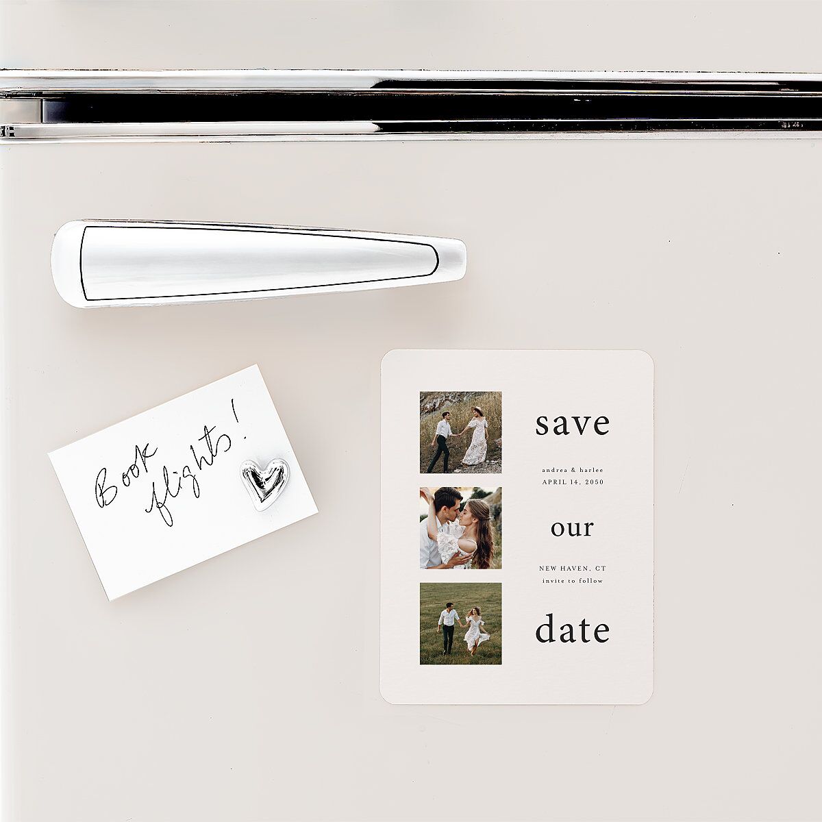 Timeless Photo Trio Save The Date Magnets Linen Magnet Paper