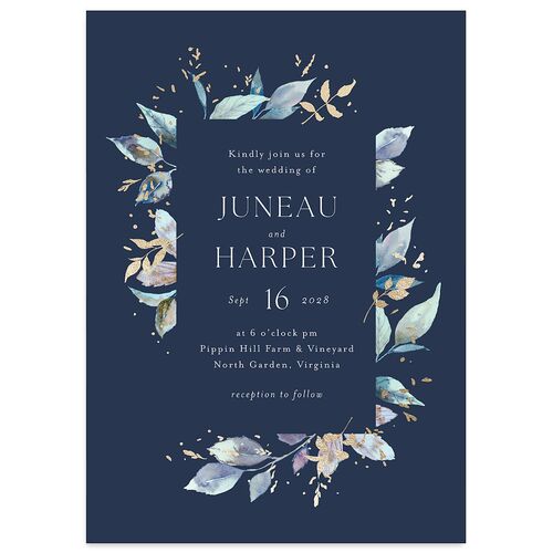 Autumn Frame Wedding Invitations Gold Moody Blue Signature Blank No Standard