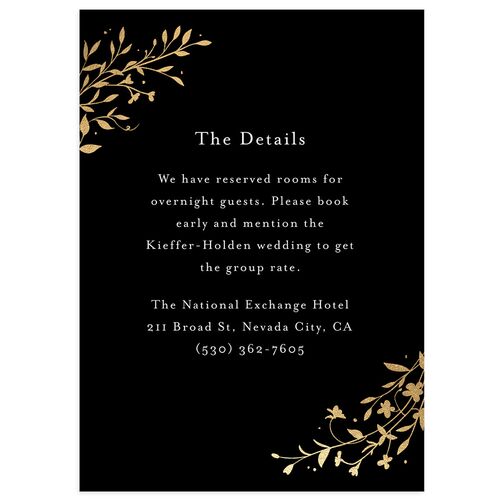 Oval Garland Foil Wedding Event Detail Cards Midnight Gold Signature Standard