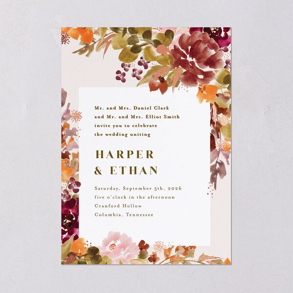 Fall Garland Wedding Invitations Rose Gold Peony Signature Blank No Standard