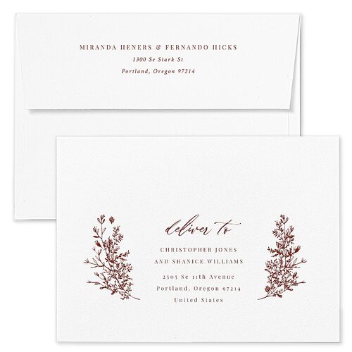 Botanical Branches Wedding Invitation Envelopes White Merlot Recipient Address Standard Signature