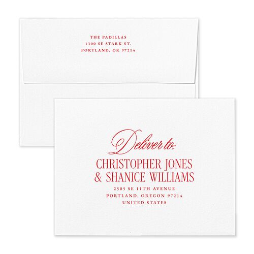 Retro Classic Newlywed Photo Thank You Card Envelopes White Scarlet Both Recipient and Return Addresses Signature Standard
