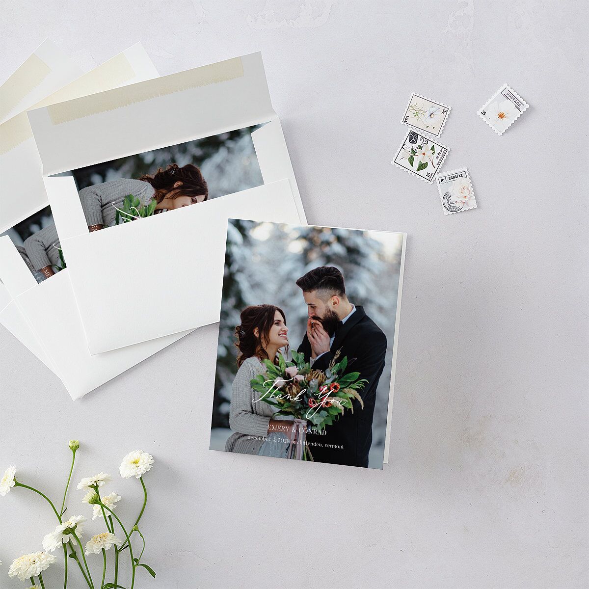 Festive Garland Thank You Cards Hunter Green