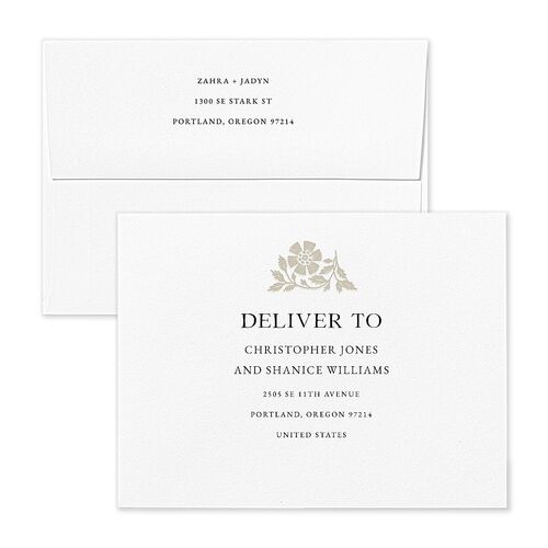 Block Print Save the Date Petite Card Envelopes Blue Bisque Both Recipient and Return Addresses Signature Standard