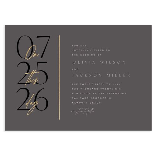 On This Day Wedding Invitations Gold Charcoal Signature Blank No Standard